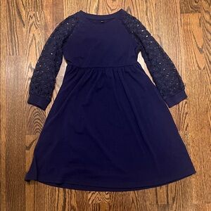 Elegant Navy Kids Dress with Lace Sleeves